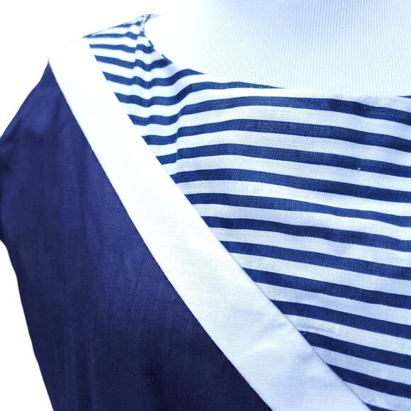 Vintage Jean Leslie Blue White Colorblock Dress Stripes Belted 1970s 70s Sz 16 - Picture 3 of 16